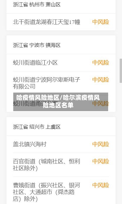 哈疫情风险地区/哈尔滨疫情风险地区名单